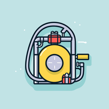 Vector of a yellow fire hydrant with a hose connected to itのイラスト素材