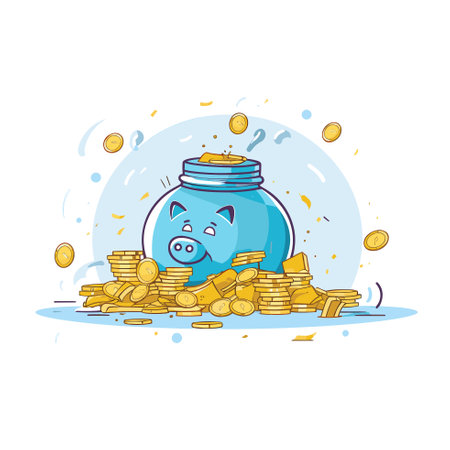 Vector of a piggy bank overflowing with gold coinsのイラスト素材