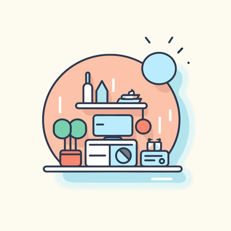 Vector a minimalist kitchen with a sleek stove and a touch of natureのイラスト素材