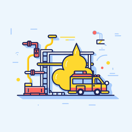 Vector of a yellow truck parked in front of a yellow pipeのイラスト素材