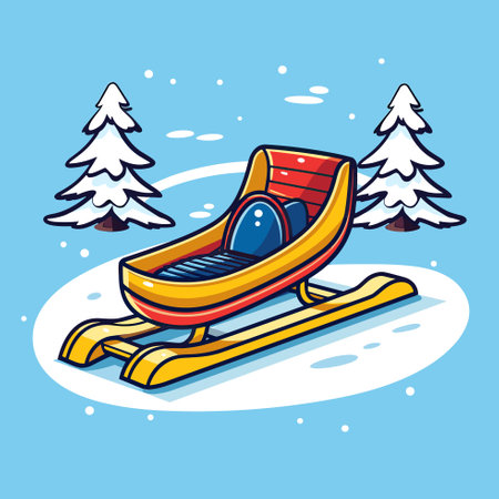 Vector of a yellow sled and trees in a cartoon style illustrationのイラスト素材