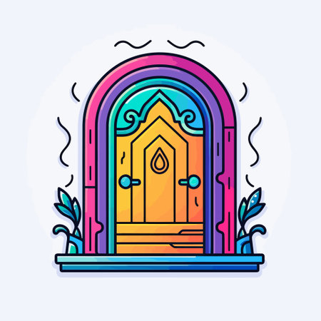 Vector of a vibrant door with a flourishing plant bursting throughのイラスト素材