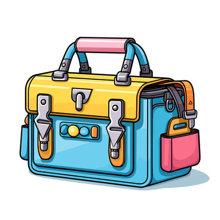 Vector of a colorful bag with a unique design and a pink handleのイラスト素材