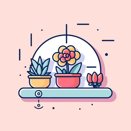 Vector of a shelf with two potted plantsのイラスト素材