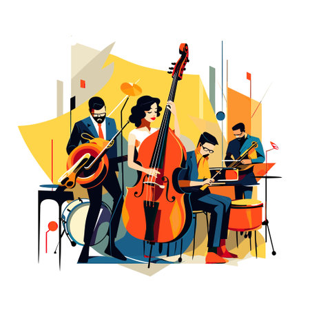 Vector of a band playing instruments in a lively performanceのイラスト素材
