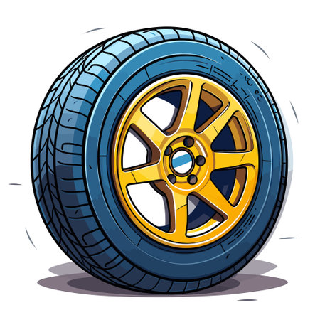 Vector of a car tire with a vibrant yellow rim against a clean white backdropのイラスト素材