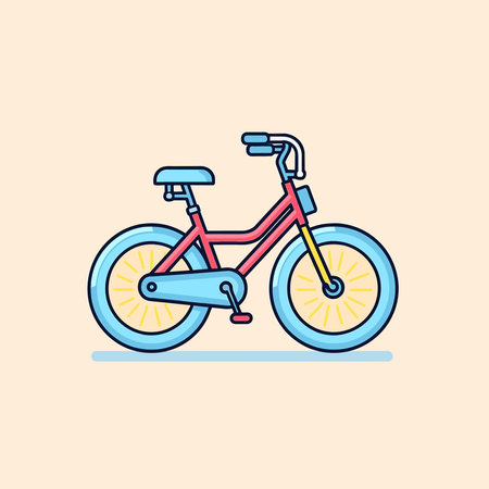 Vector of a flat icon of a red bike with a yellow wheel on a beige backgroundのイラスト素材