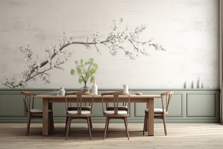 Scandinavian farmhouse dining room wall mockupの素材