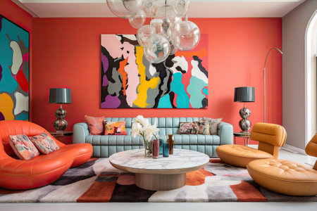 Chic living room with colorful wall.の素材