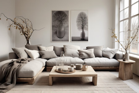 Scandinavian boho style gray living roomの素材