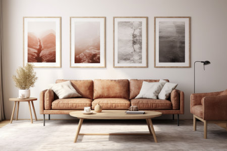 Create a a modern interior living room with a Scandinavian style frame for a poster.の素材