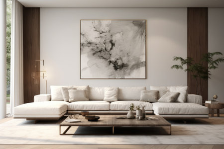 3D visualization of a frame mockup in a contemporary home settingの素材
