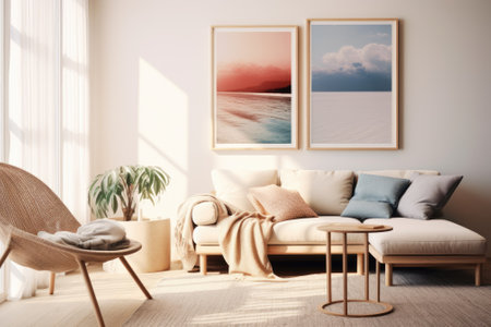 a modern interior with a Scandinavian style poster frame.の素材