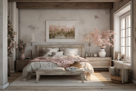 country style bedroom with mock up frame.の素材