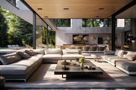 Sleek modern home design with minimal decor and various accent pieces.の素材