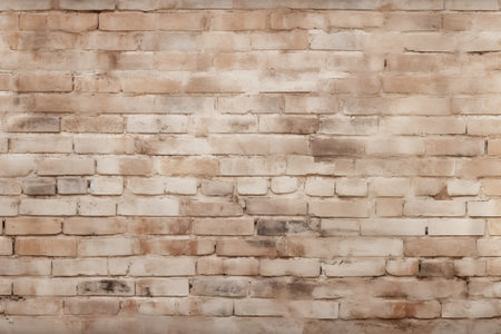 Panoramic texture of a wide, beige brick wall.の素材