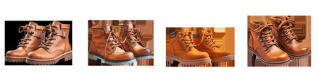 Boots with brown leather isolated on a transparent backgroundの素材