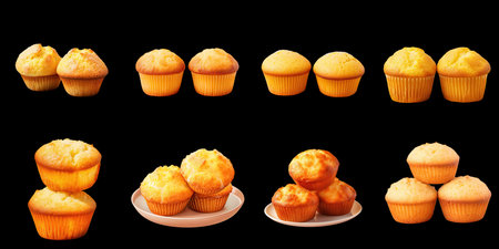 Png Set Two corn muffins on transparent backgroundの素材
