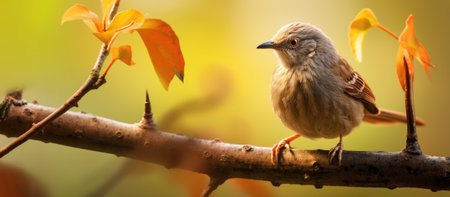 A Songbird with colorful feathers perches on a twig, singing a beautiful melodyの素材