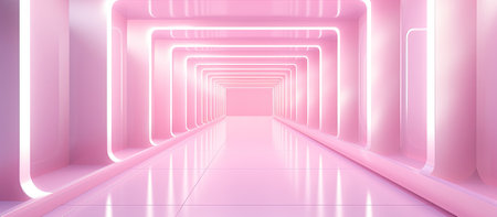 A 3D rendering of a magenta tunnel with neon lightsの素材