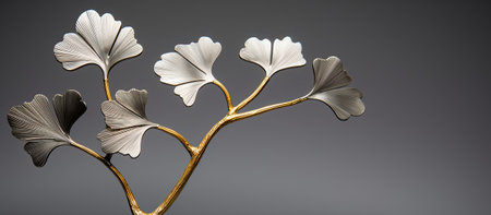 Closeup of plant leaves on a neutral gray backdropの素材