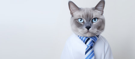 Felidae wearing a lab coat and tie, with electric blue furの素材