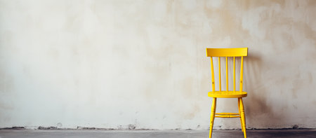 A yellow chair against a white wall in a still life photographyの素材