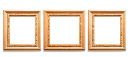 Three brown hardwood picture frames on white backgroundの素材