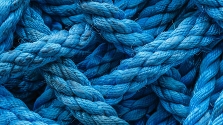 A pile of knotted blue ropeの素材