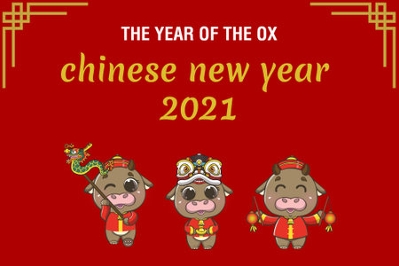 Designs for the needs of the Chinese New Year, the year of the ox, with the design of the cow character that is made cute and adorableのイラスト素材