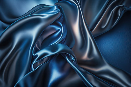 Dark blue silk satin. Abstract elegant background for design. Color gradient. Silky smooth fabricの素材
