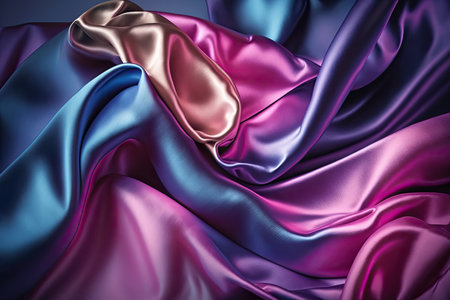 Dark blue and purple silk satin. Abstract elegant background for design. Color gradient. Silky smooth fabricの素材