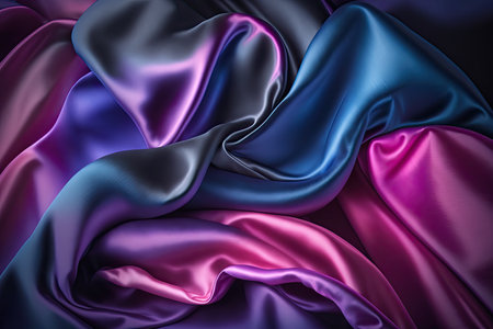 Dark blue and purple silk satin. Abstract elegant background for design. Color gradient. Silky smooth fabricの素材
