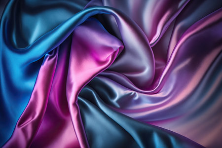 Dark blue and purple silk satin. Abstract elegant background for design. Color gradient. Silky smooth fabricの素材