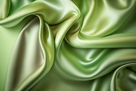 Light green silk satin. Abstract elegant background for design. Color gradient. Silky smooth fabricの素材