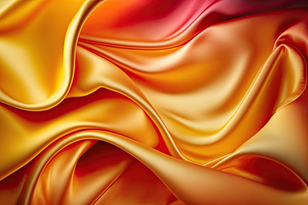 Orange yellow silk satin. Abstract elegant background for design. Color gradient. Silky smooth fabricの素材