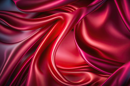 Red silk satin. Abstract elegant background for design. Color gradient. Silky smooth fabricの素材
