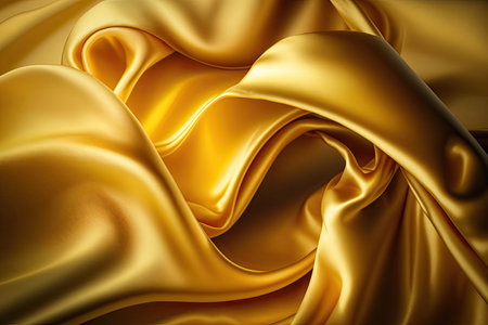 Yellow-gold silk satin. Abstract elegant background for design. Color gradient. Silky smooth fabricの素材