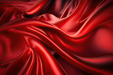 Red silk satin. Abstract elegant background for design. Color gradient. Silky smooth fabricの素材