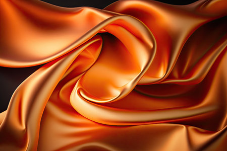 Orange silk satin. Abstract elegant background for design. Color gradient. Silky smooth fabricの素材