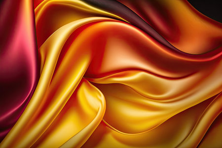 Orange yellow silk satin. Abstract elegant background for design. Color gradient. Silky smooth fabricの素材