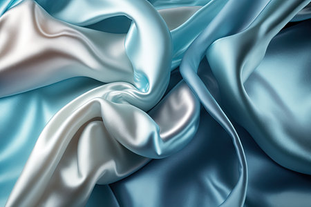 Light blue silk satin. Abstract elegant background for design. Color gradient. Silky smooth fabricの素材