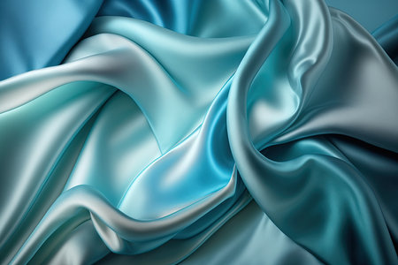 Light blue silk satin. Abstract elegant background for design. Color gradient. Silky smooth fabricの素材