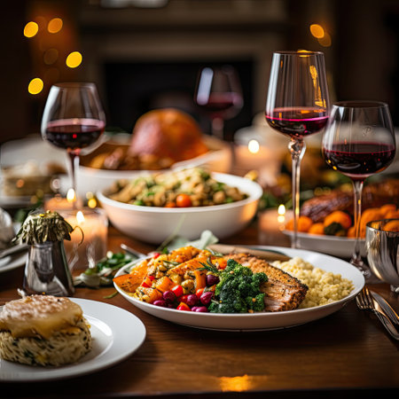 Traditional Christmas dinner in a rustic setting. Toned image.の素材