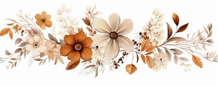 Seamless border with flowers and leaves. Hand drawn vector illustration.の素材