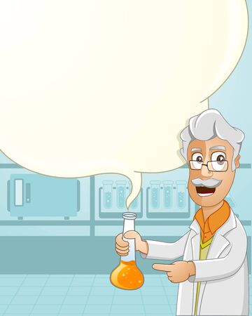  Illustration of a Scientist Explaining the experiment by holding a beaker of chemical liquid in laboratoryのイラスト素材