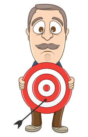 Businessman holding a adart with the arrow goes not to the center のイラスト素材