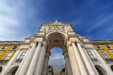 Detail of the Triumphal Arch in the Praca do Comercio in Lisbon, Portugalの写真素材