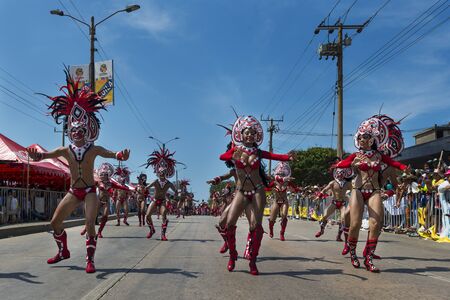 Barranquilla, Colombia - March 1, 2014: People at the carnival parades in the Carnival of Barranquilla, in Colombia.のeditorial素材
