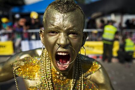 Barranquilla, Colombia - March 1, 2014: People at the carnival parades in the Carnival of Barranquilla, in Colombia.のeditorial素材